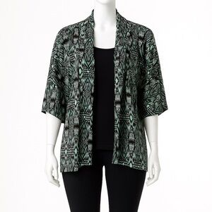 Unique Spectrum Plus Size Multicolor Geometric Print Open Front Cardigan Size 3X